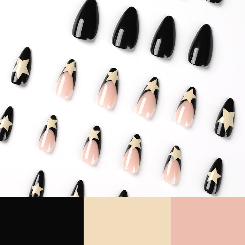 Wholesale Black Edge Milk White Five Point Star PlasticNail Stickers